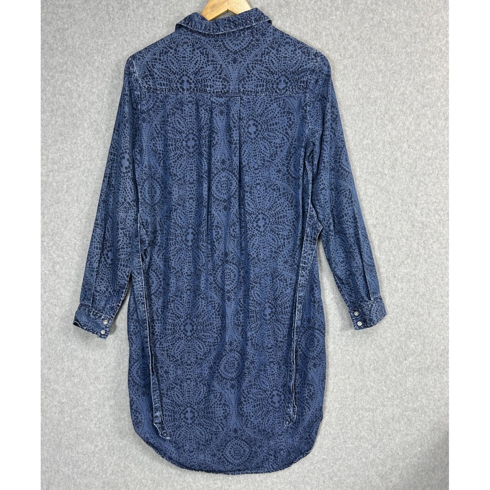 Cloth & Stone Anthro XS Shirt Dress Blue Medallion Tencel Button Down Tie Waist - Picture 7 of 14